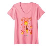 Donna Pixar Elemental Ember Fire Maglietta con Collo a V, Rosa, XXL