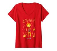 Donna Pixar Elemental Ember Fire Maglietta con Collo a V, Rosso, XL