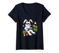 Donna Pixel Easter Bunny Gamer - Divertente stile retrò videogioco Maglietta con Collo a V