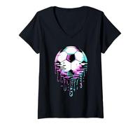 Donna Pixel Glitch Art Pallone da Calcio Football Maglietta con Collo a V