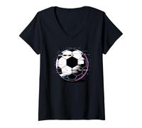Donna Pixel Glitch Art Pallone da Calcio Football Maglietta con Collo a V