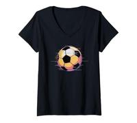 Donna Pixel Glitch Art Pallone da Calcio Football Maglietta con Collo a V