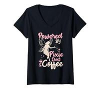 Donna Pixie Dust And Coffee Design per Donne Fata Maglietta con Collo a V