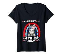Donna Pixiebob Cat Happy 4th of July Patriotic American Cats Lover Maglietta con Collo a V