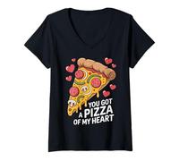 Donna Pizza del Mio Cuore Divertente Cibo Gioco di Parole San Valentino Amore Maglietta con Collo a V