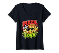 Donna Pizza è Il Mio Amore Cibo Divertente Graffiti Art Maglietta con Collo a V