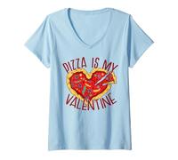 Donna Pizza È Il Mio Valentino Single e I Love Pizzas Meme Maglietta con Collo a V
