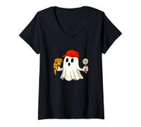 Donna Pizza Halloween Chef Foodie Halloween Pizza Delivery Man Maglietta con Collo a V