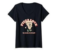 Donna Pizza Love - in Crust We Trust (Grafica Divertente) Maglietta con Collo a V