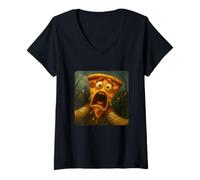 Donna Pizza Selfie Zombies Apocalisse Umorismo Divertente Halloween Maglietta con Collo a V