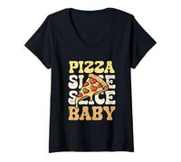 Donna Pizza Slice Baby Retro Stressed Food Lover Maglietta con Collo a V