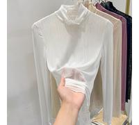 Donna Pizzo Camicia Dolcevita Top Lucido Trasparente Rete Camicetta Pullover