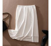 Donna Pizzo Cotone Sottogonna Sottoveste Slittamento Vita Elastico a-Line Bianco