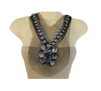 Donna Pizzo Nero lungo Raso Cravatta Filamenti Collana Leopardo Beaads Argento