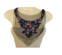Donna Pizzo Nero Raso Lungo Tessuto Cravatta Collana Moda Gioielli Artsy Perline