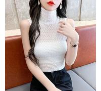 Donna Pizzo Rete Gilet Camicia senza Maniche Dolcevita Canotta Slim Base Maglia