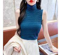 Donna Pizzo Rete Gilet Camicia senza Maniche Dolcevita Canotta Slim Base Maglia