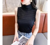 Donna Pizzo Rete Gilet Camicia senza Maniche Dolcevita Canotta Slim Base Maglia