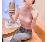 Donna Pizzo Rete Gilet Camicia senza Maniche Dolcevita Canotta Slim Base Maglia