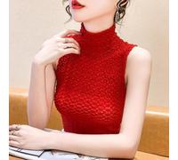 Donna Pizzo Rete Gilet Camicia senza Maniche Dolcevita Canotta Slim Base Maglia