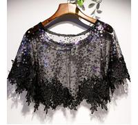 Donna Pizzo Rete Paillettes Poncho Mantello Lucido Scialle Coprispalle Elegante