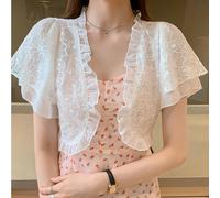 Donna Pizzo Ricamato Corto Cardigan Aperto Davanti Bolero Coprispalle Abito