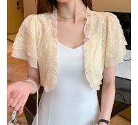 Donna Pizzo Ricamato Corto Cardigan Aperto Davanti Bolero Coprispalle Abito