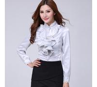 Donna Pizzo Ruffles Camicie Camicetta Top Finto Collo Slim Professionale Elegant