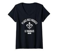 Donna Place de Vosges Le Marais Parigi Fleur de Lis Maglietta con Collo a V