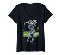 Donna Plague Doctor Giocando Golf Vintage Scuro Umorismo Grafica Maglietta con Collo a V