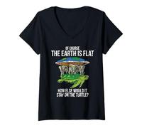 Donna Planet Erde Tartaruga Elephant Turtle Society Flat Earth Maglietta con Collo a V