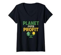 Donna Planet Over Profit - Earth Over Money Eco Activist Maglietta con Collo a V