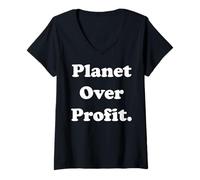 Donna Planet Over Profit Eco Statement Design Maglietta con Collo a V