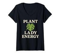 Donna Plant Lady Energy Monstera, Leaf Houseplant Botanical Design Maglietta con Collo a V