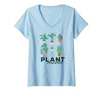 Donna Plant Mama - Meme Illustrato per Giardinaggio con Piante da Appartamento in Vaso Maglietta con Collo a V