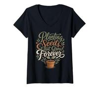 Donna Planting Seeds That Grow Forever Educator Tee Maglietta con Collo a V
