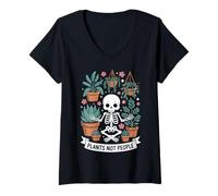 Donna Plants Not People Funny Plant Lover Floral Skeleton Flowers Maglietta con Collo a V