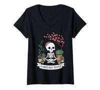 Donna Plants Not People Funny Plant Lover Floral Skeleton Flowers Maglietta con Collo a V