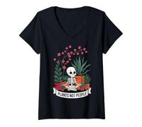 Donna Plants Not People Funny Plant Lover Floral Skeleton Flowers Maglietta con Collo a V