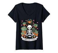 Donna Plants Not People Funny Plant Lover Floral Skeleton Flowers Maglietta con Collo a V