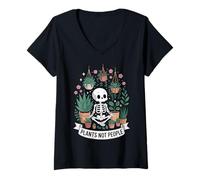Donna Plants Not People Funny Plant Lover Floral Skeleton Flowers Maglietta con Collo a V