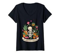 Donna Plants Not People Funny Plant Lover Floral Skeleton Flowers Maglietta con Collo a V