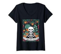 Donna Plants Not People Funny Plant Lover Floral Skeleton Flowers Maglietta con Collo a V