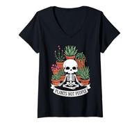 Donna Plants Not People Funny Plant Lover Floral Skeleton Flowers Maglietta con Collo a V