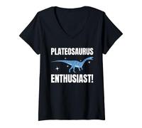 Donna Plateosauro Divertente Maglietta con Collo a V