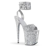 Donna Platform Scarpe col tacco Sandali Sexy Ultra tacchi alti Tacco a spillo Glitter Cinturino alla caviglia Punta aperta Estate Décolleté spogliarellista Festa Pole Dancer Palcoscenico 7.87 IN(White