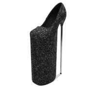 Donna Platform Scarpe col Tacco Sandali Sexy Ultra Tacchi Alti Tacco Spillo Luccicanti Slip on con Cinturini Estate Décolleté spogliarellista Festa Pole Dancer Palcoscenico Club 11.8 in(Black,36 EU)