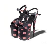 Donna Platform Scarpe col tacco Sandali Sexy Ultra tacchi alti Tacco spillo Stampa labbra Cinturino alla caviglia Punta aperta Estate Décolleté spogliarellista Festa Pole Dancer Palcoscenico 7.87IN(Bl