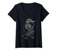 Donna Platypus che suona sassofono musica jazz amante degli animali Maglietta con Collo a V