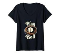 Donna Play Ball Illustration Timeless Baseball Inspired Artwork Maglietta con Collo a V